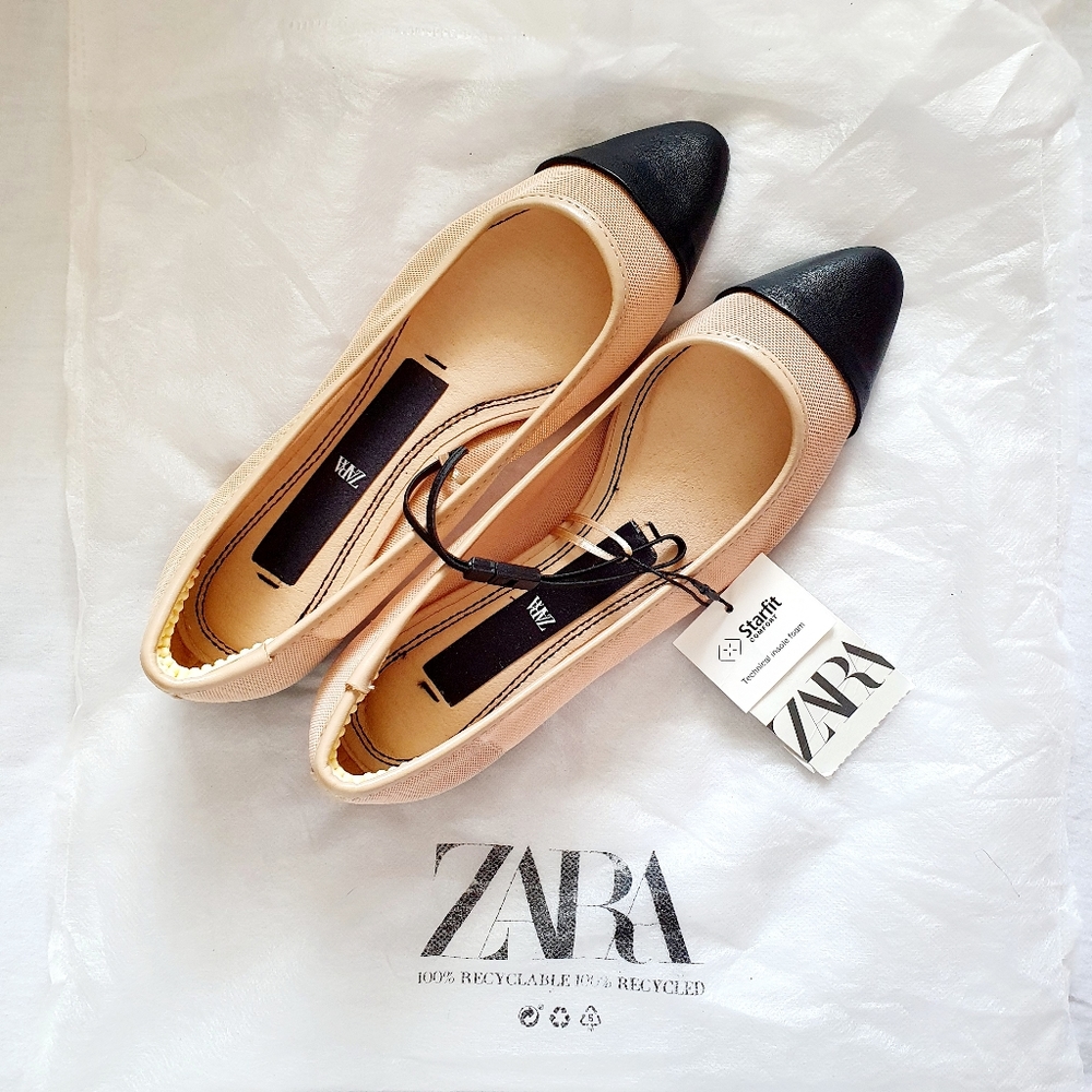 Zara capped toe ballet mesh flats BNWT